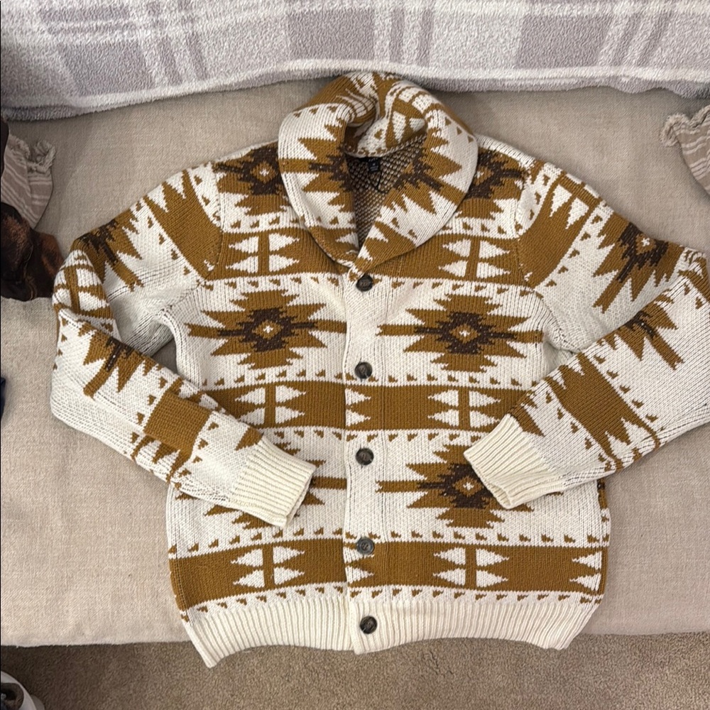 Men's Cream and Brown Patterned Sweater